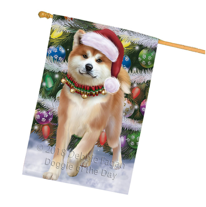 Trotting in the Snow Akita Dog House Flag FLG54881