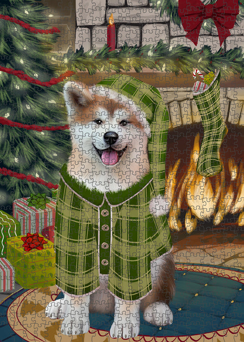 The Stocking was Hung Akita Dog Puzzle with Photo Tin PUZL88824