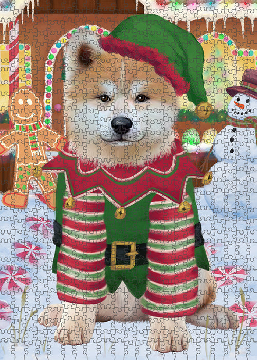 Christmas Gingerbread House Candyfest Akita Dog Puzzle with Photo Tin PUZL92712