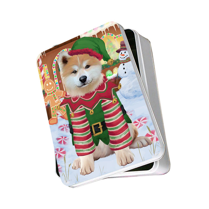 Christmas Gingerbread House Candyfest Akita Dog Photo Storage Tin PITN56047