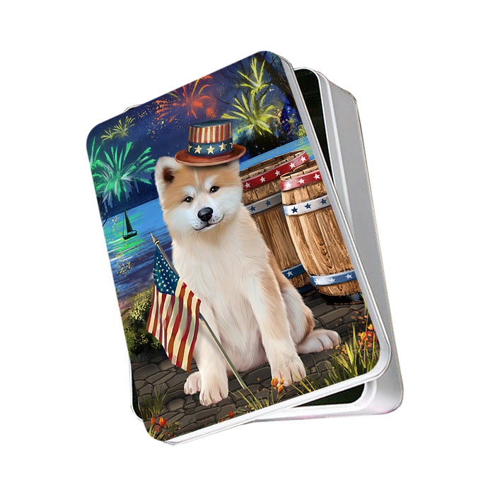 4th of July Independence Day Fireworks Akita Dog at the Lake Photo Storage Tin PITN51071