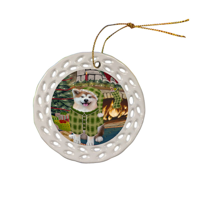 The Stocking was Hung Akita Dog Ceramic Doily Ornament DPOR55511