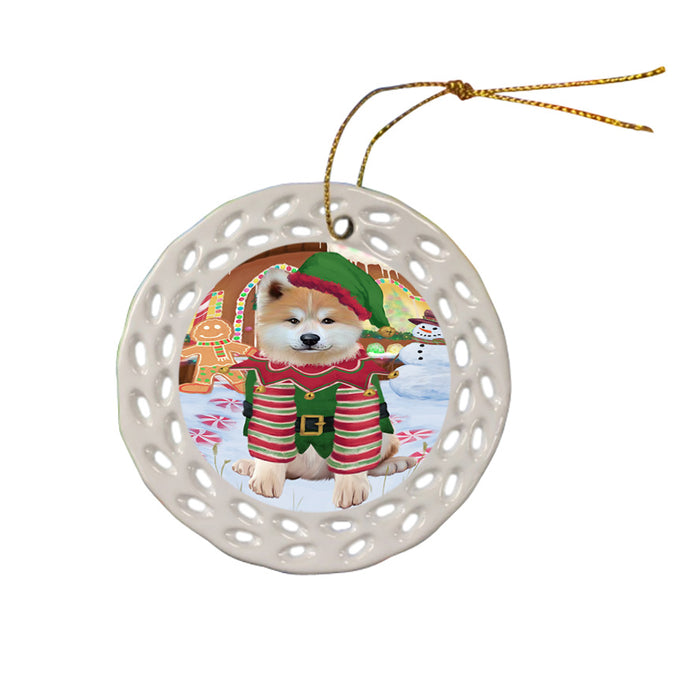 Christmas Gingerbread House Candyfest Akita Dog Ceramic Doily Ornament DPOR56484