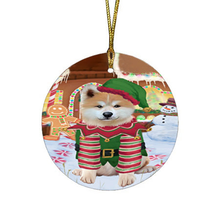 Christmas Gingerbread House Candyfest Akita Dog Round Flat Christmas Ornament RFPOR56484