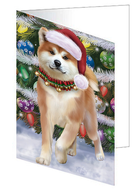 Trotting in the Snow Akita Dog Handmade Artwork Assorted Pets Greeting Cards and Note Cards with Envelopes for All Occasions and Holiday Seasons GCD68078