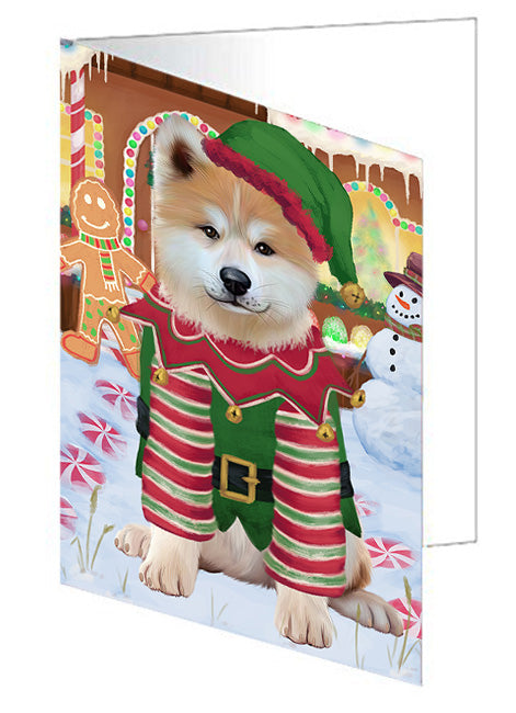 Christmas Gingerbread House Candyfest Akita Dog Handmade Artwork Assorted Pets Greeting Cards and Note Cards with Envelopes for All Occasions and Holiday Seasons GCD72899