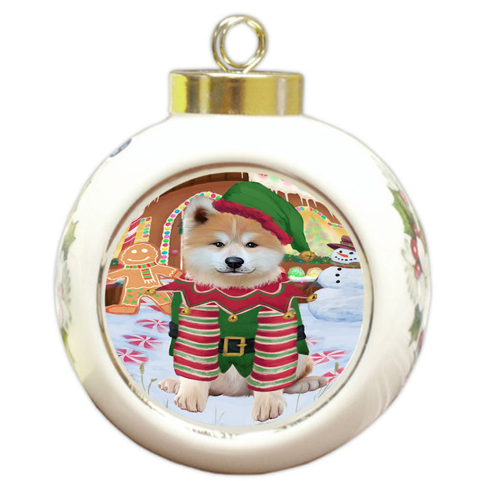 Christmas Gingerbread House Candyfest Akita Dog Round Ball Christmas Ornament RBPOR56484