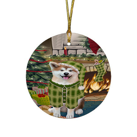 The Stocking was Hung Akita Dog Round Flat Christmas Ornament RFPOR55511
