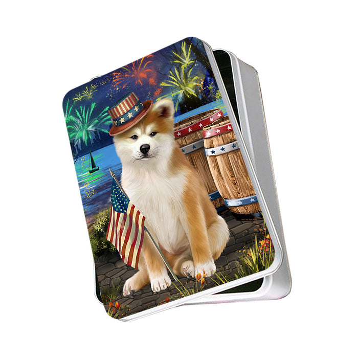 4th of July Independence Day Fireworks Akita Dog at the Lake Photo Storage Tin PITN51072