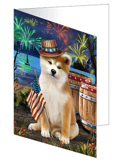 4th of July Independence Day Fireworks Akita Dog at the Lake Handmade Artwork Assorted Pets Greeting Cards and Note Cards with Envelopes for All Occasions and Holiday Seasons GCD57245