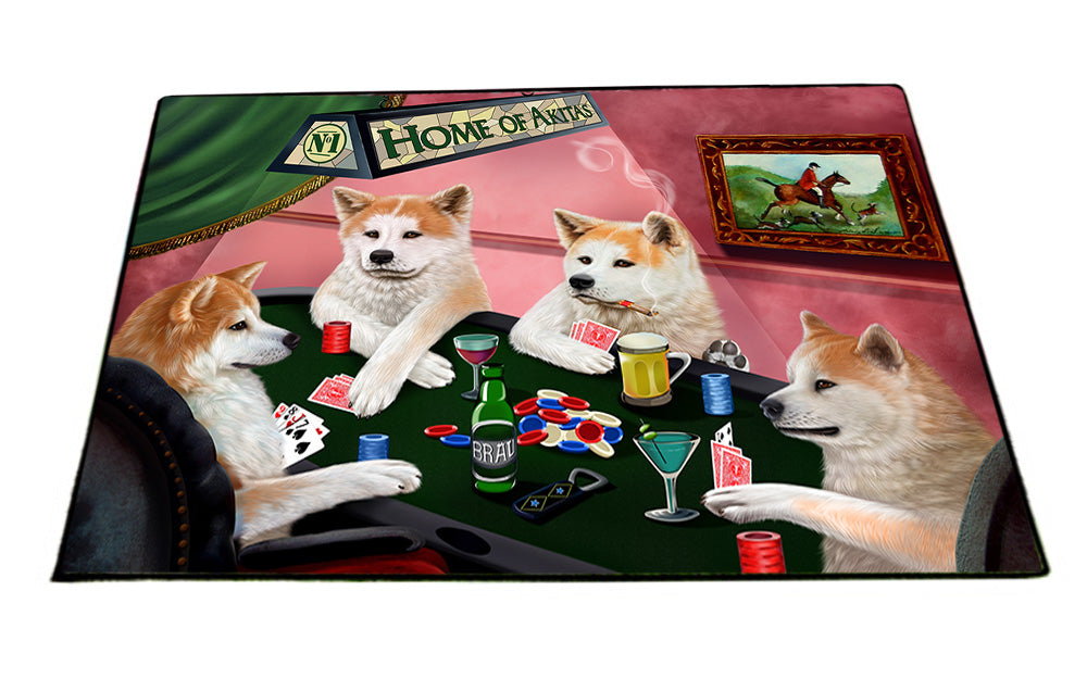 Home of Akita 4 Dogs Playing Poker Floormat FLMS54565