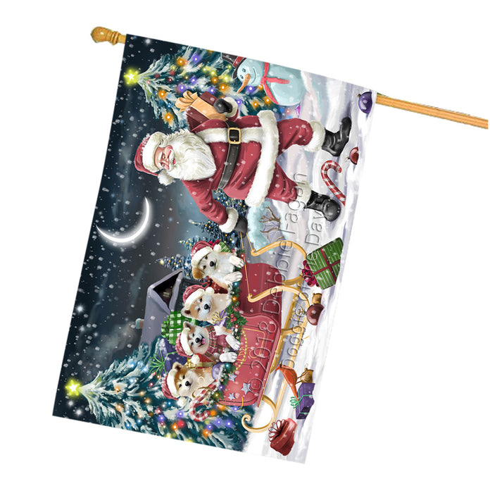 Santa Sled Dogs Christmas Happy Holidays Akitas Dog House Flag FLG51843