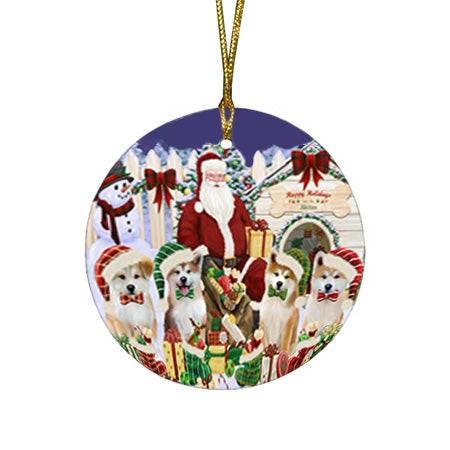 Christmas Dog House Akitas Dog Round Flat Christmas Ornament RFPOR52584