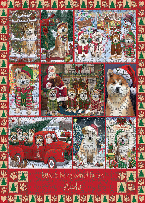 Love is Being Owned Christmas Akita Dogs Puzzle with Photo Tin PUZL99224