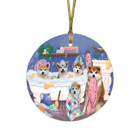 Rub A Dub Dogs In A Tub Akitas Dog Round Flat Christmas Ornament RFPOR57106