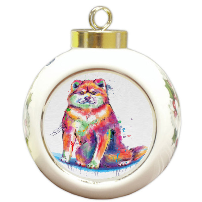 Watercolor Akita Dog Round Ball Christmas Ornament RBPOR58312