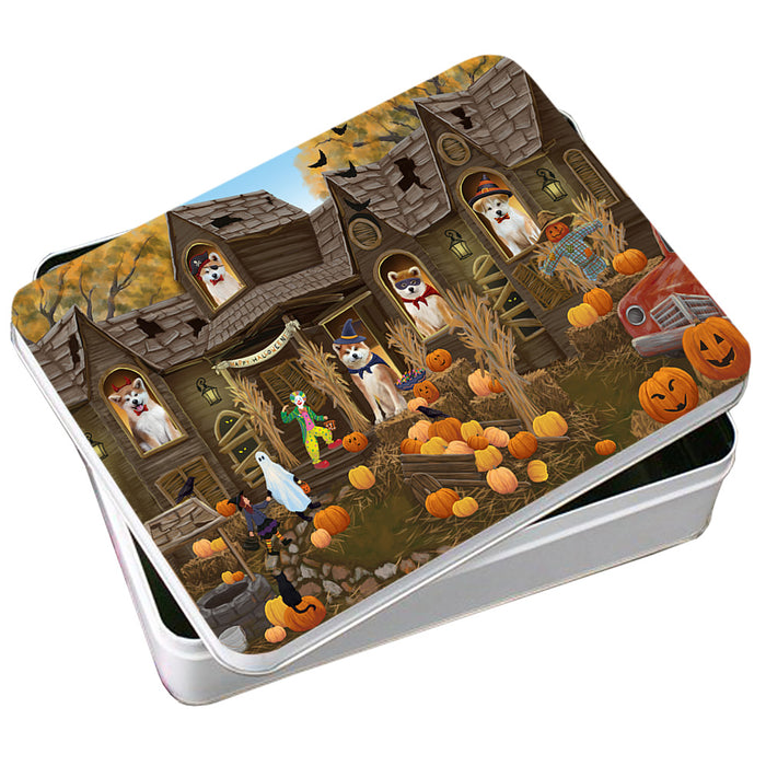 Haunted House Halloween Trick or Treat Akitas Dog Photo Storage Tin PITN52828