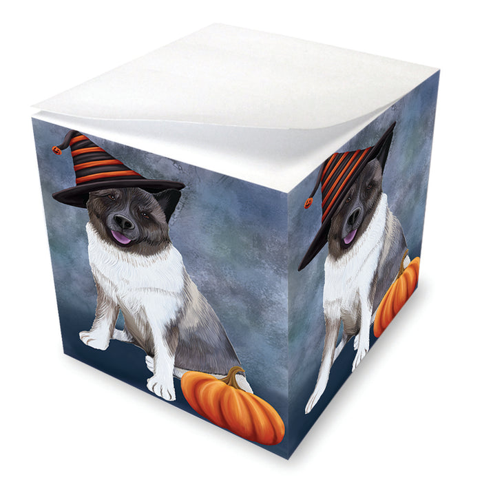 Happy Halloween Akita Dog Wearing Witch Hat with Pumpkin Note Cube NOC56558