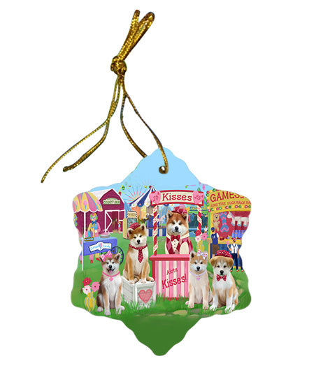 Carnival Kissing Booth Akitas Dog Star Porcelain Ornament SPOR56127