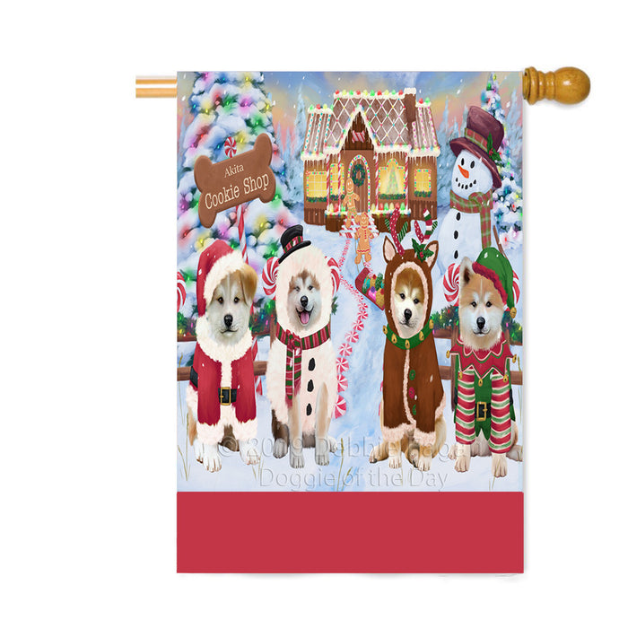 Personalized Holiday Gingerbread Cookie Shop Akita Dogs Custom House Flag FLG-DOTD-A59222