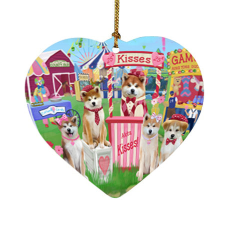 Carnival Kissing Booth Akitas Dog Heart Christmas Ornament HPOR56127