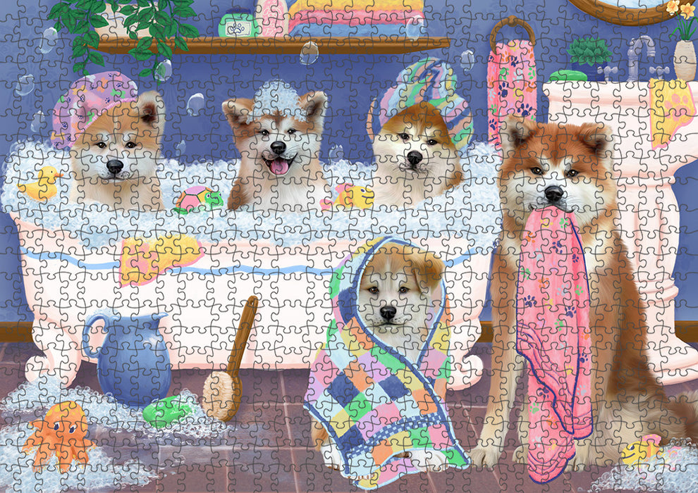 Rub A Dub Dogs In A Tub Akitas Dog Puzzle with Photo Tin PUZL95200