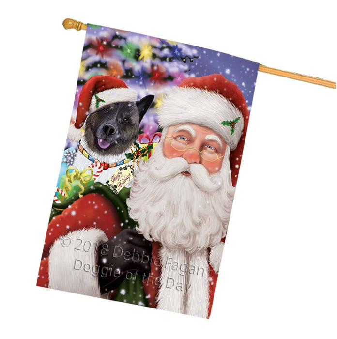 Santa Carrying Akita Dog and Christmas Presents House Flag FLG55904