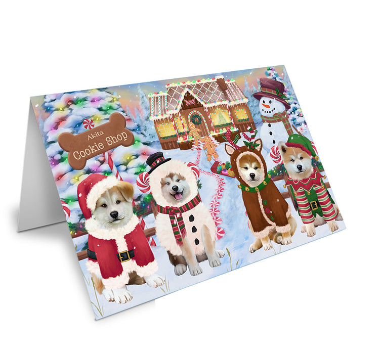 Holiday Gingerbread Cookie Shop Akitas Dog Handmade Artwork Assorted Pets Greeting Cards and Note Cards with Envelopes for All Occasions and Holiday Seasons GCD72791