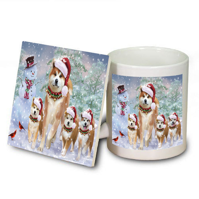 Christmas Running Family Dogs Akitas Dog Mug and Coaster Set MUC54208