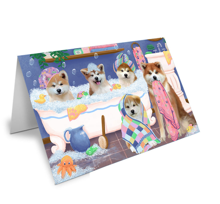Rub A Dub Dogs In A Tub Akitas Dog Handmade Artwork Assorted Pets Greeting Cards and Note Cards with Envelopes for All Occasions and Holiday Seasons GCD74765