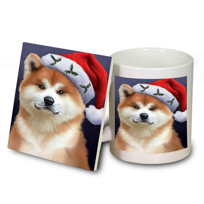 Christmas Holidays Akita Dog Wearing Santa Hat Portrait Head Mug and Coaster Set MUC53479