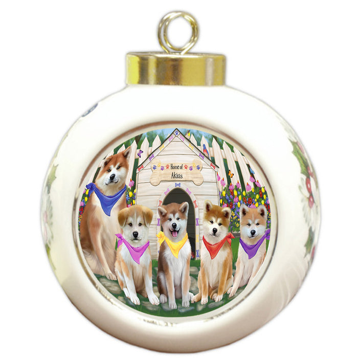 Spring Dog House Akitas Dog Round Ball Christmas Ornament RBPOR52197