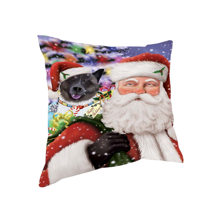 Santa Carrying Akita Dog and Christmas Presents Pillow PIL70828