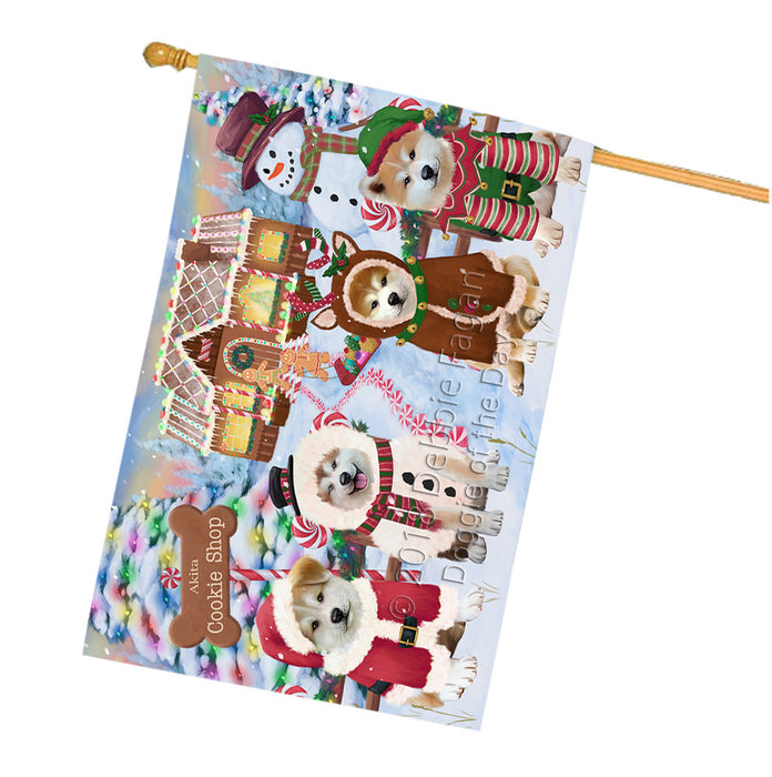 Holiday Gingerbread Cookie Shop Akitas Dog House Flag FLG56776