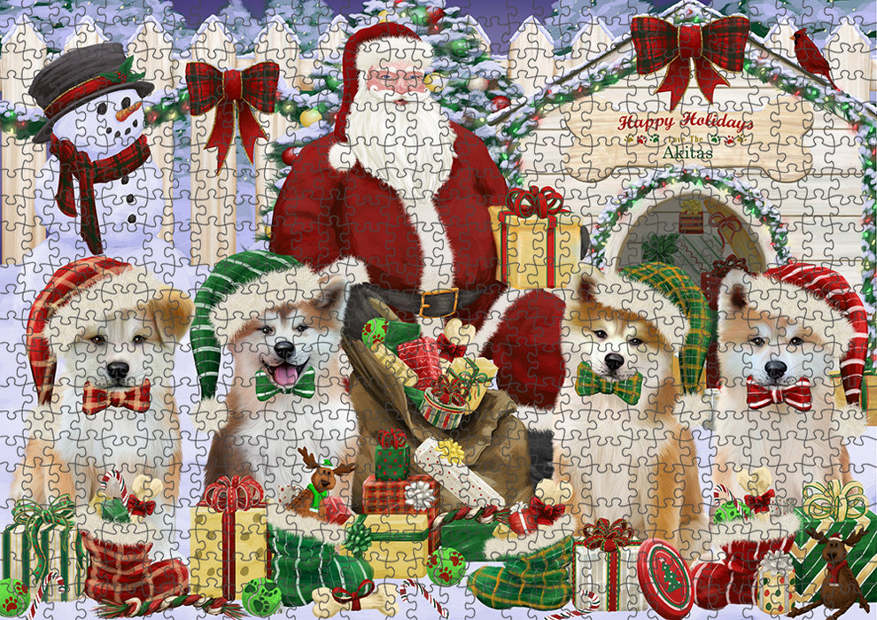 Christmas Dog House Akitas Dog Puzzle with Photo Tin PUZL61710