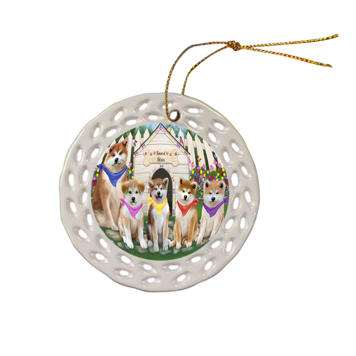 Spring Dog House Akitas Dog Ceramic Doily Ornament DPOR52197