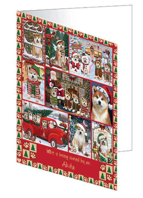 Love is Being Owned Christmas Akita Dogs Handmade Artwork Assorted Pets Greeting Cards and Note Cards with Envelopes for All Occasions and Holiday Seasons GCD78788