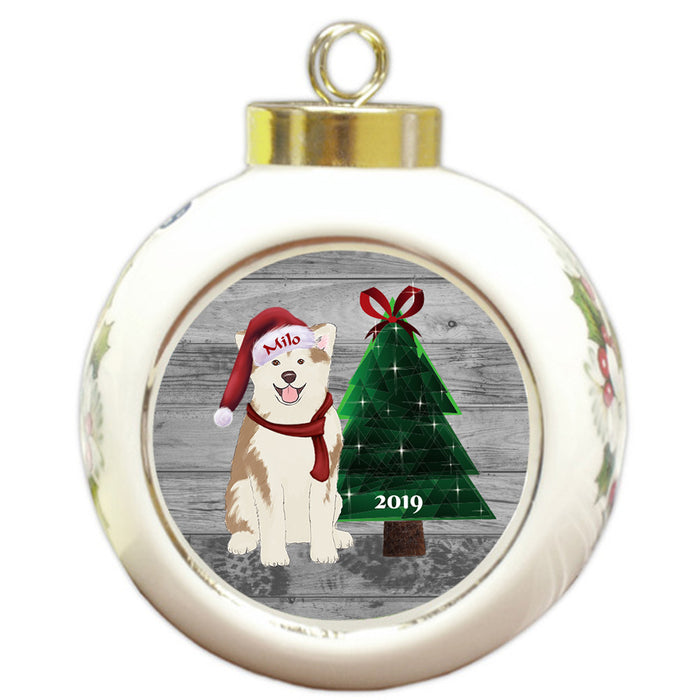 Custom Personalized Akita Dog Glassy Classy Christmas Round Ball Ornament