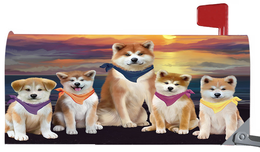 Family Sunset Portrait Akita Dogs Magnetic Mailbox Cover MBC48435