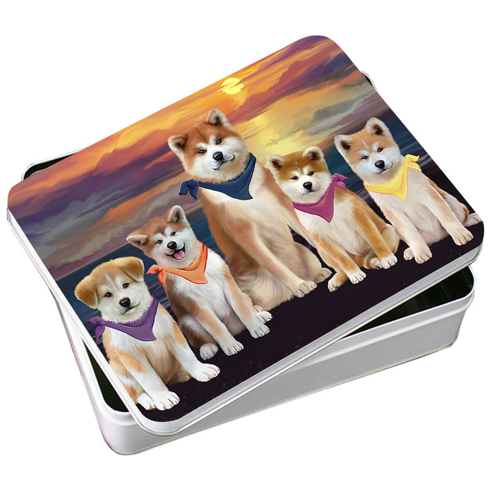 Family Sunset Portrait Akitas Dog Photo Storage Tin PITN52476