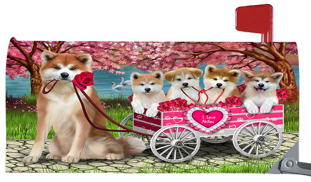I Love Akita Dogs in a Cart Magnetic Mailbox Cover MBC48523