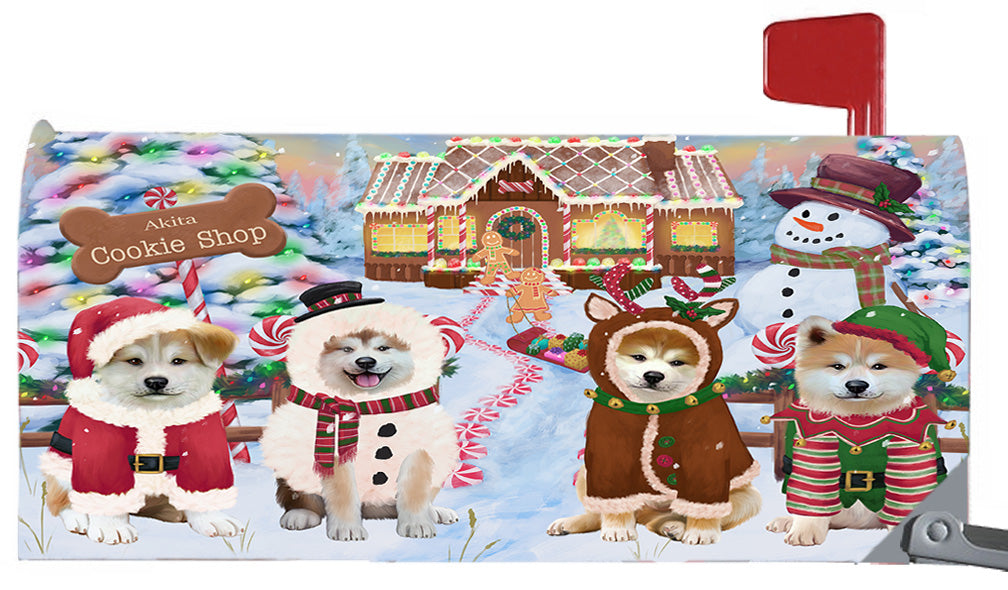 Christmas Holiday Gingerbread Cookie Shop Akita Dogs 6.5 x 19 Inches Magnetic Mailbox Cover Post Box Cover Wraps Garden Yard Décor MBC48953