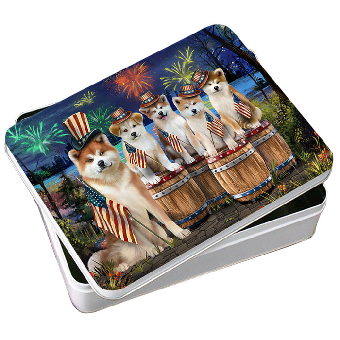 4th of July Independence Day Fireworks Akitas at the Lake Photo Storage Tin PITN51005