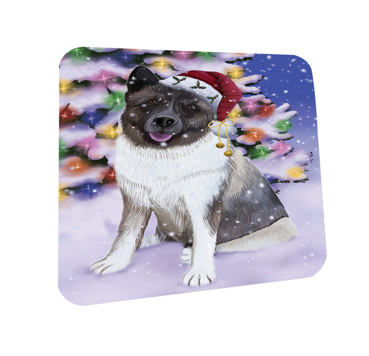 Winterland Wonderland Akita Dog In Christmas Holiday Scenic Background Coasters Set of 4 CST55633