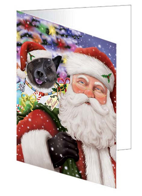 Santa Carrying Akita Dog and Christmas Presents Handmade Artwork Assorted Pets Greeting Cards and Note Cards with Envelopes for All Occasions and Holiday Seasons GCD70940