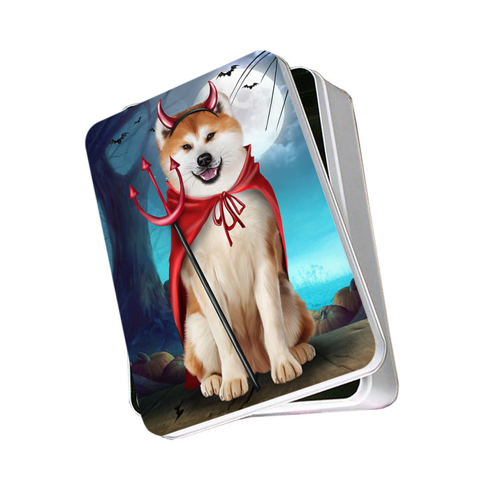 Happy Halloween Trick or Treat Akita Dog Devil Photo Storage Tin PITN52519