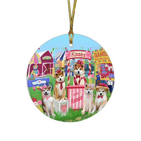 Carnival Kissing Booth Akitas Dog Round Flat Christmas Ornament RFPOR56127