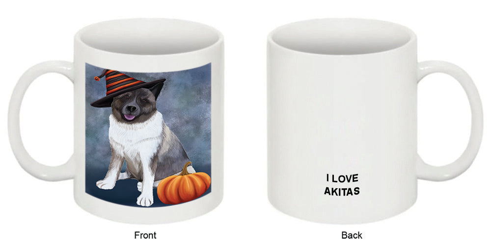 Happy Halloween Akita Dog Wearing Witch Hat with Pumpkin Coffee Mug MUG50310