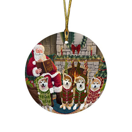 Christmas Cozy Holiday Tails Akitas Dog Round Flat Christmas Ornament RFPOR55442