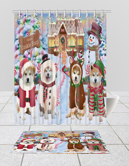 Holiday Gingerbread Cookie Akita Dogs  Bath Mat and Shower Curtain Combo